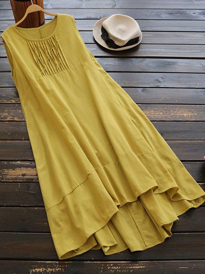 Vintage Solid Color Ruffle Dresses