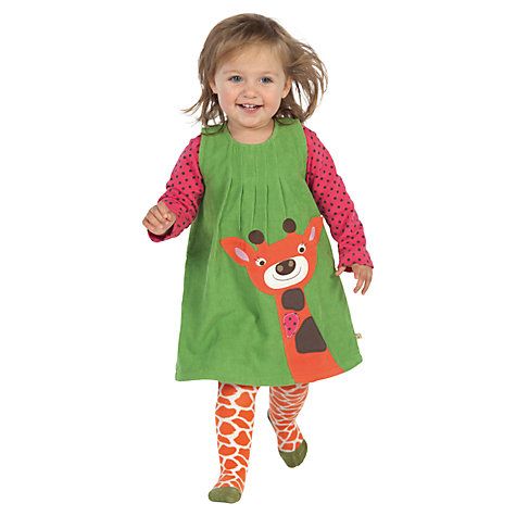 Frugi Baby Alice Corduroy Giraffe Dress Green Green Organic