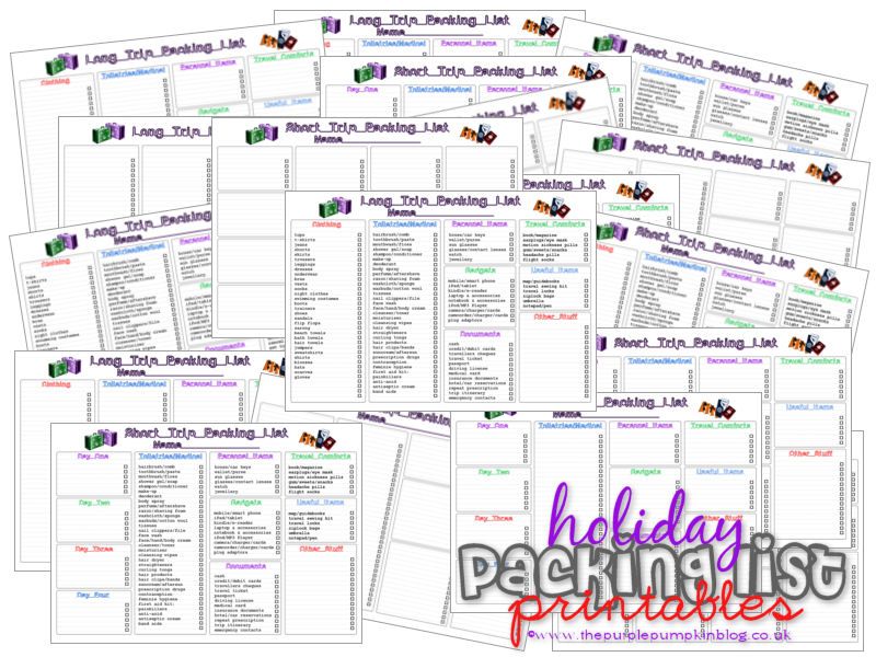 Holiday/Vacation Packing Lists The Purple Pumpkin Blog Pinterest