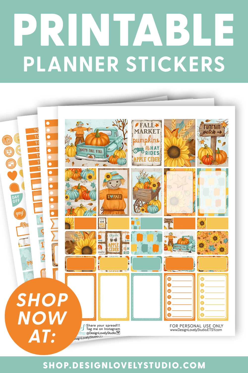 Pumpkin Spice-2018 Weekly Planner Sticker Kit7x9 Vertical Planner LayoutDecorative Stickers