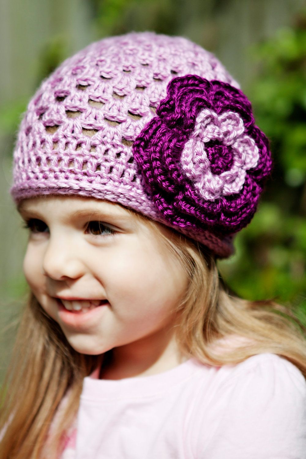 Toddler Lavender Crochet Spring Beanie With Detachable Flower. $18.00