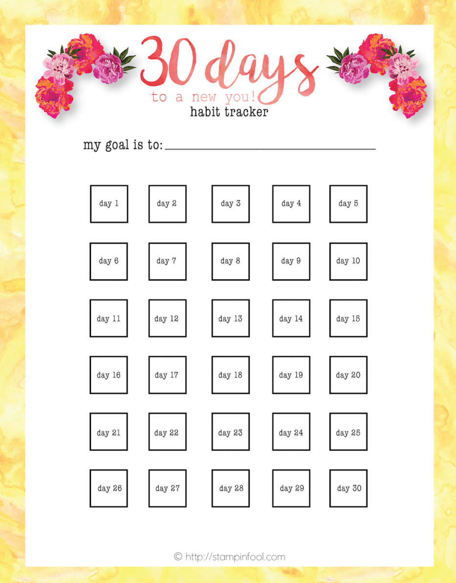 Reach Your Goals with This FREE 30 Day Habit Tracker Printable for tracking healthy eating habits or...