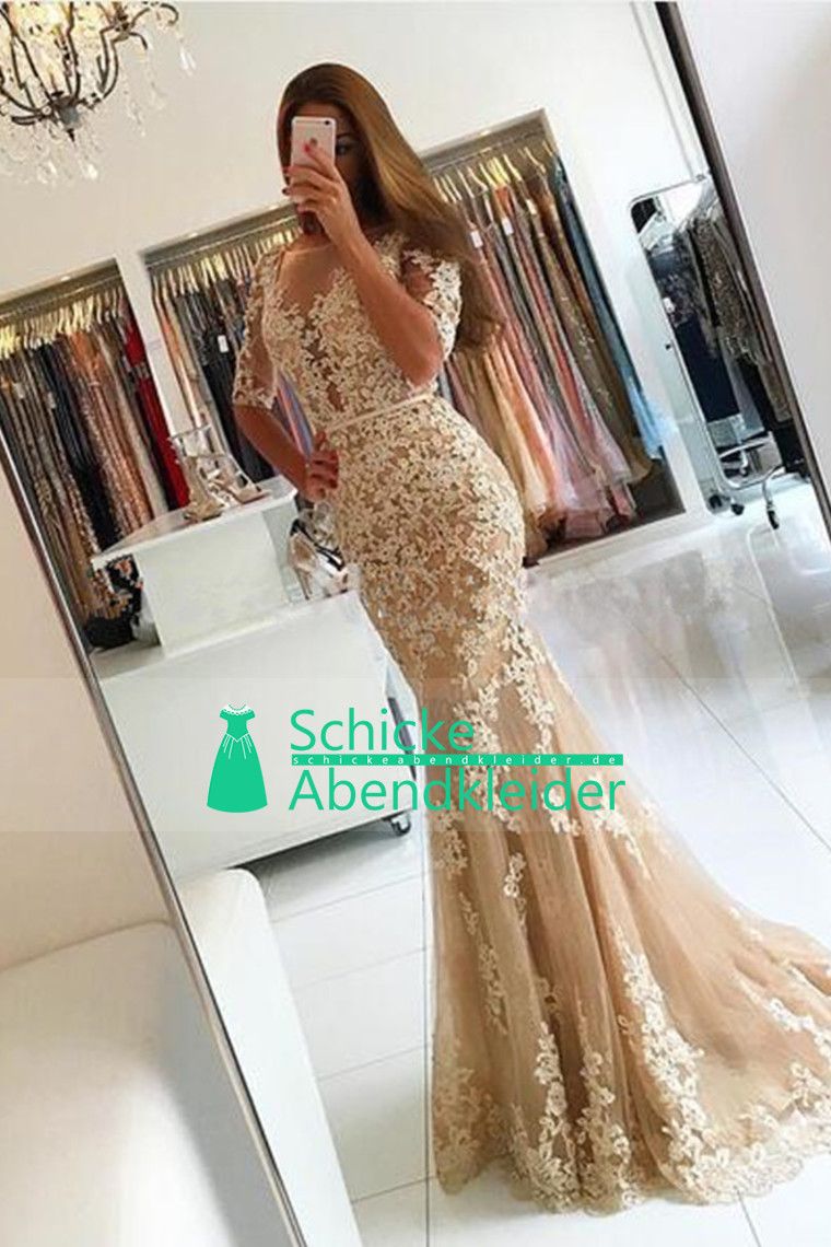9 Mid-Length SleevesProm Kleider Meerjungfrau / Trompete Tüll 9 Mid-Length SleevesProm Kleider Meerjungfrau / Trompete Tüll