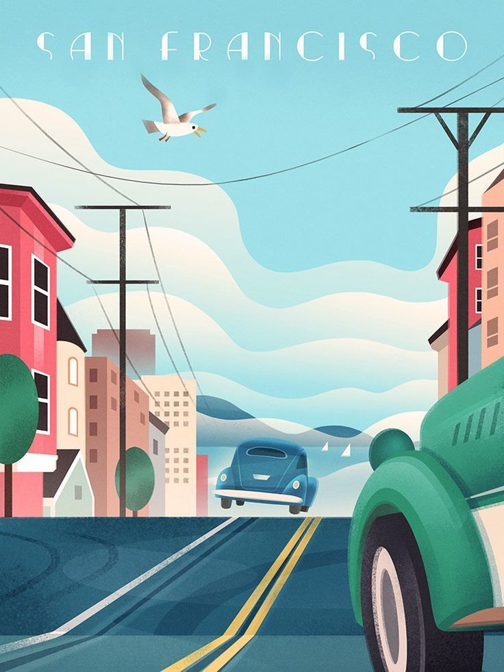 Vintage Travel Poster Art Deco San Francisco Wall Art