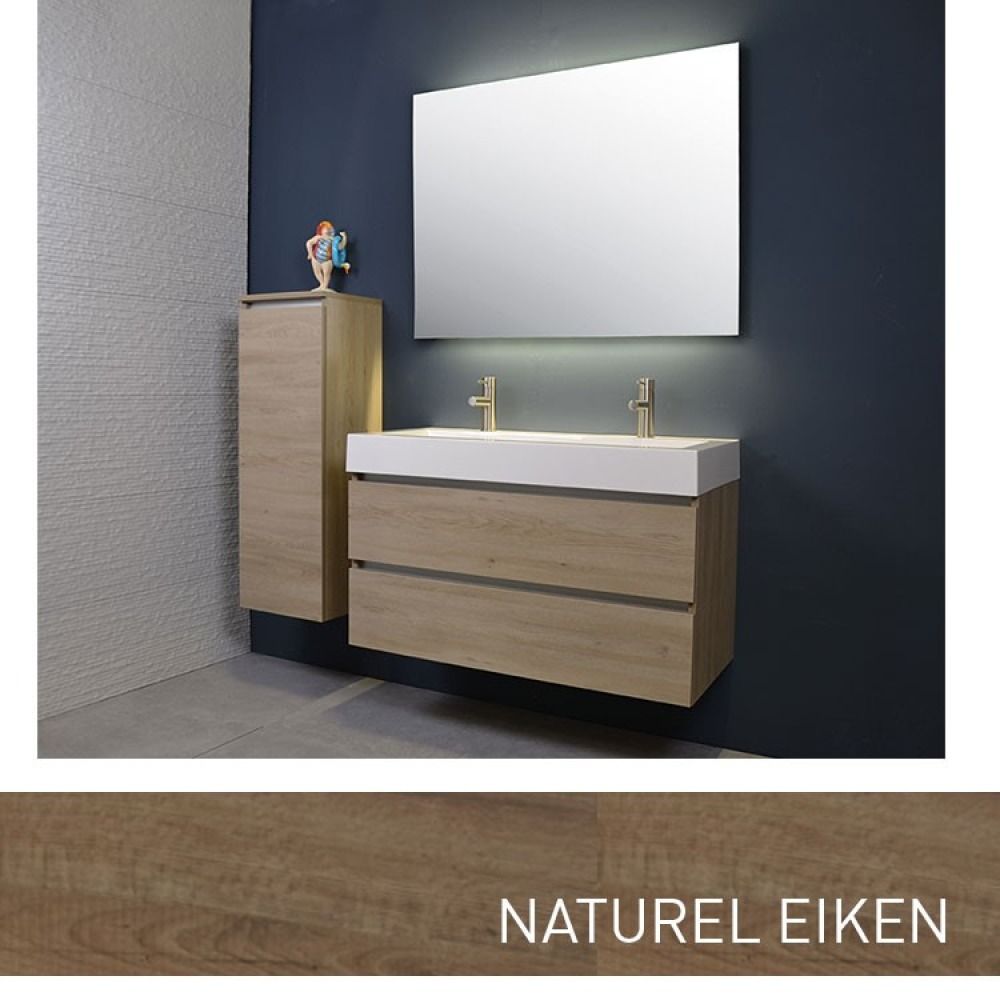 INK Momento badmeubelset greeploos inclusief spiegel 100cm naturel eiken | Kast 1 deur, Houten decor, Onder kast