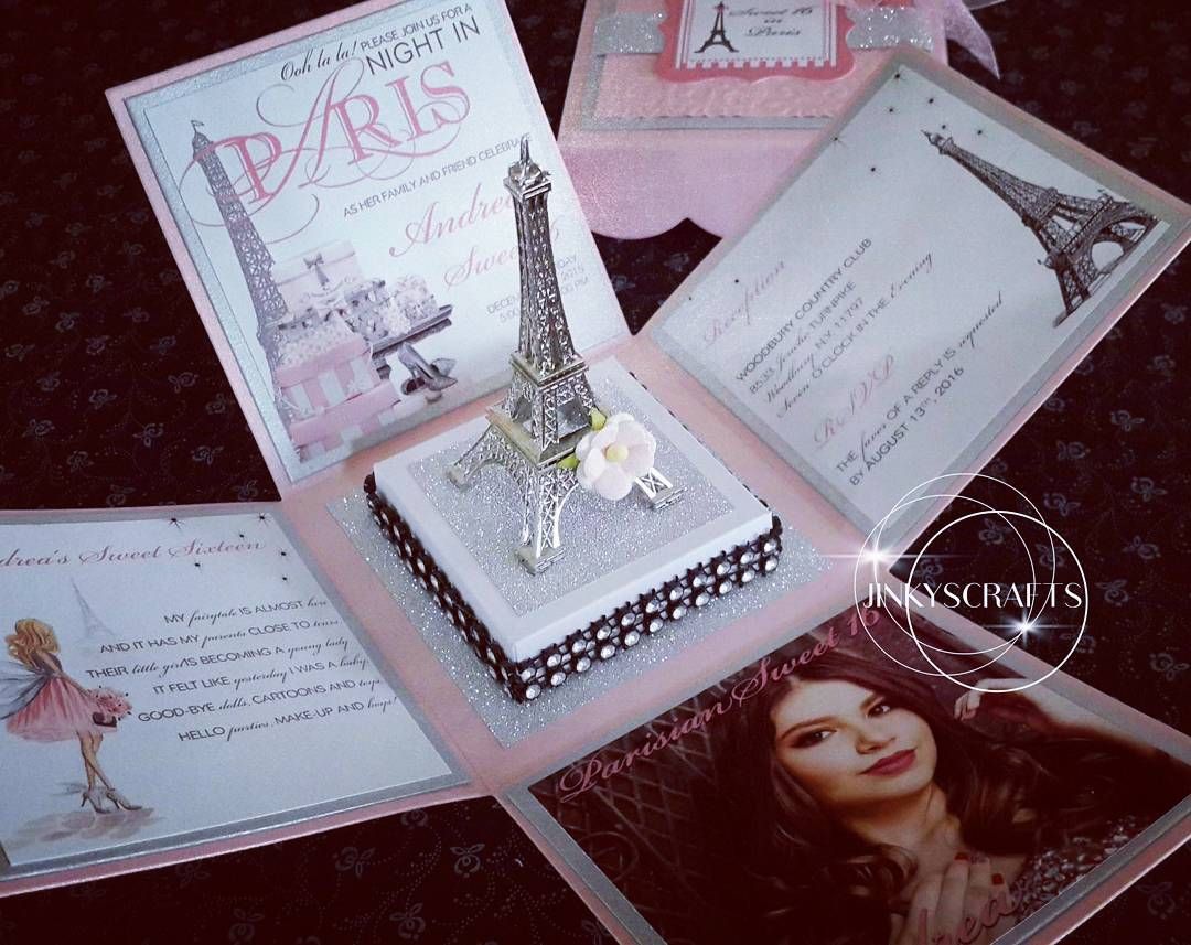 unique paris themed exploding box invitation with eiffel tower