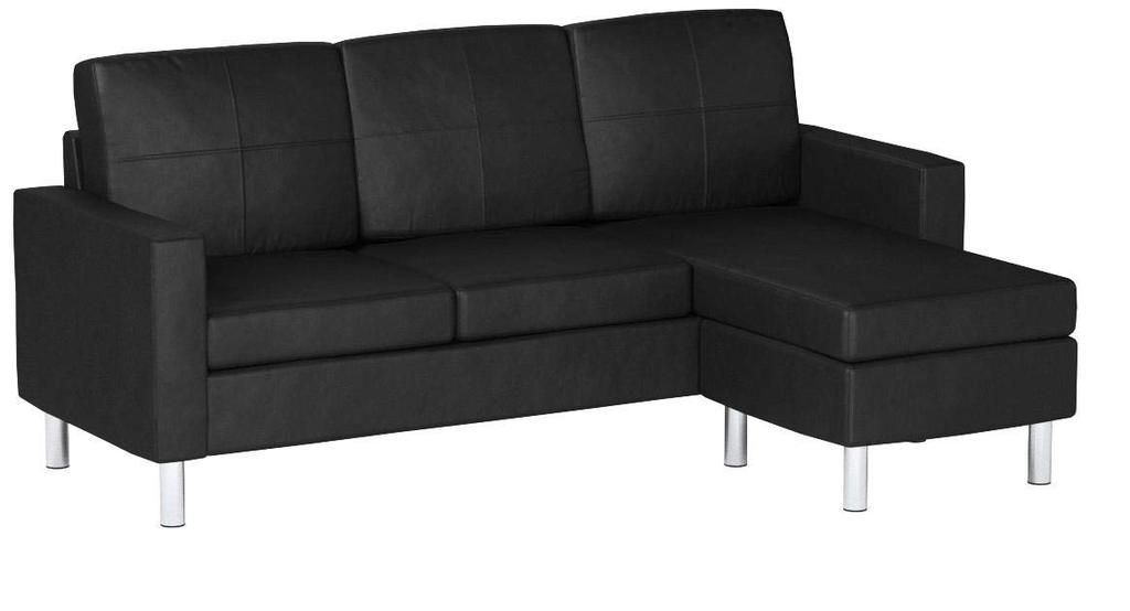 Modern Bonded Leather Sectional Sofa Small Space Configurable Modern Bonded Leather Sectional Sofa Small Space Configurable Couch Black