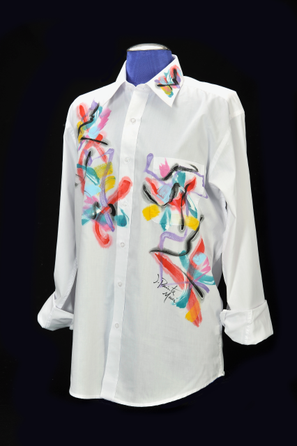 Mens blue abstract mathematical print silk shirt