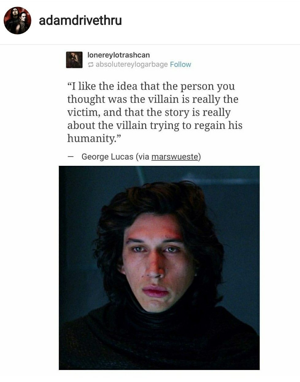 I’ve said it before, I’ll say it again: Kylo Ren is the Winter Soldier of the Galaxy far, far away.