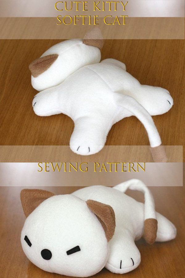 Cute Kitty Softie Cat sewing pattern. Are you and your children big fans of soft plushy toys? Now with the Cute Kitty Soft Cat sewing pattern, you can make your own cute kitten! A very hugable softie toy, and very adorable too! This is an easy beginner sewing pattern, that comes in lots of languages. It uses fleece for the body and felt for the eyes and nose. #SewModernKids Beginner Sewing Patterns, Doll Patterns Free, Soft Toy Patterns, Plushie Patterns, Animal Sewing Patterns, Sewing Soft Toys, Sewing Dolls, Sewing For Kids, Diy Sewing