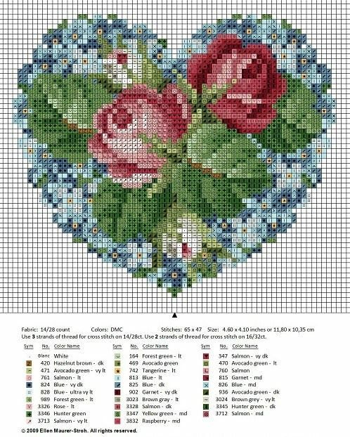 Free Cross Stitch Charts, Cross Stitch Heart, Cross Stitch Flowers