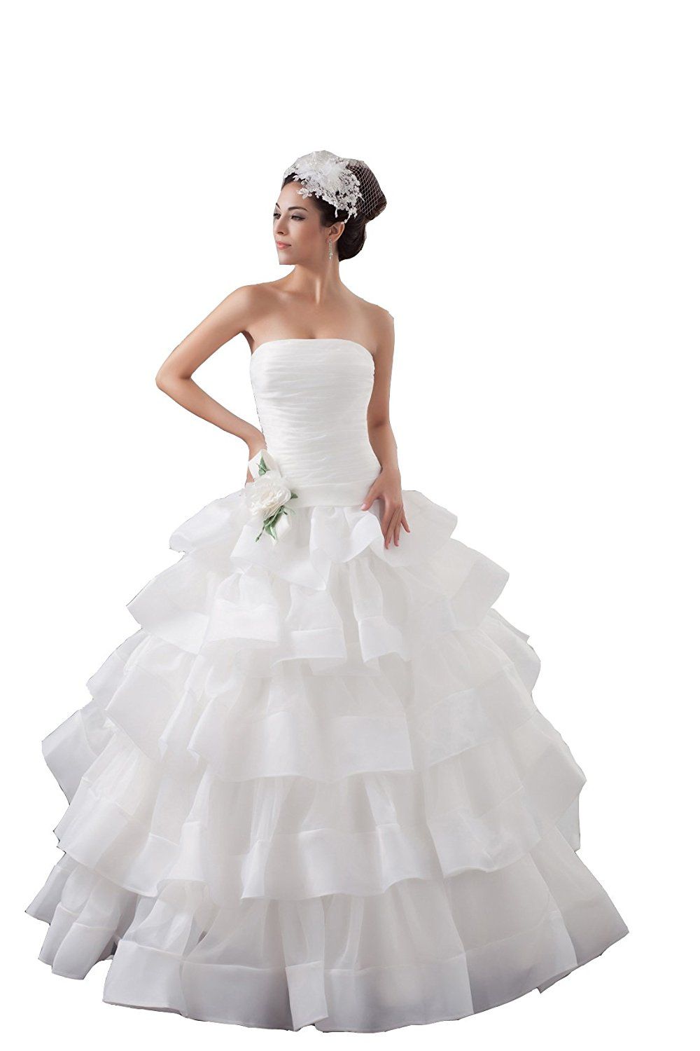 Angel Formal Dresses Satin Strapless Tier Ruched Wedding