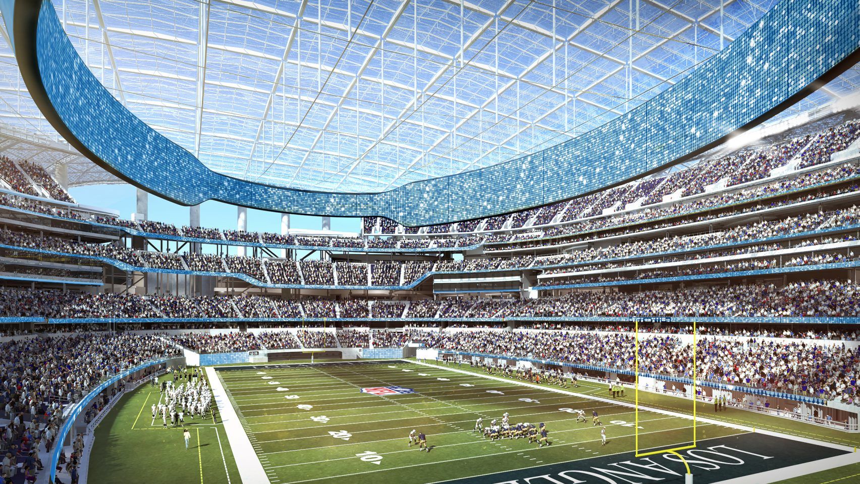 New Chargers And Raiders Stadium Design Features A Farmers Market And Electric Car Charging Stations Stadium Design Stadium Electric Vehicle Charging Station