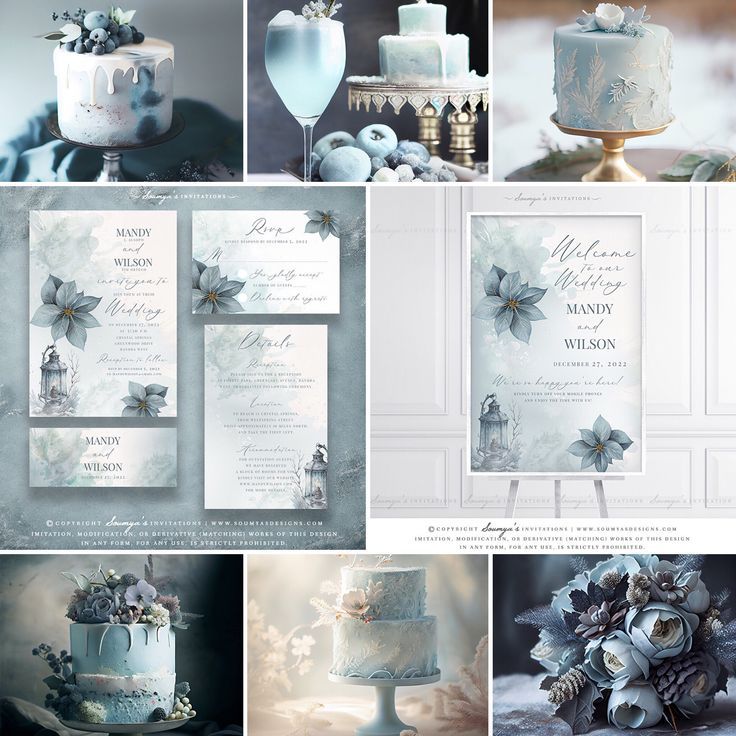 Winter Wonderland Party Theme, Ice Blue Frost Wedding Theme | Copyright © Soumya’s Designs | Check out the FULL BLOG POST for this theme! Visit www.soumyasdesigns.com #dustybluewedding #winterwedding #rusticwedding #rusticwinterwedding #winterforestwedding #winterwonderlandparty Winter Wonderland Wedding Theme, Winter Wedding, Floral Wedding, Rustic Wedding, Dusty Blue Weddings, Winter Forest, Frost, Copyright, Ice