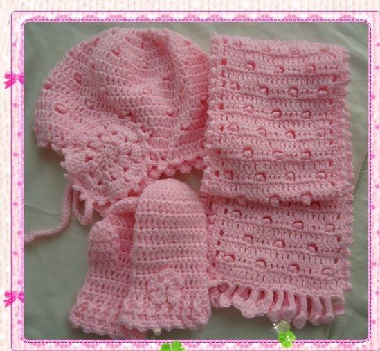 Kiz Cocuklar Icin Pembe Renkli Atki Bere Eldiven Takimi Crochet Knitted Hats Yarn