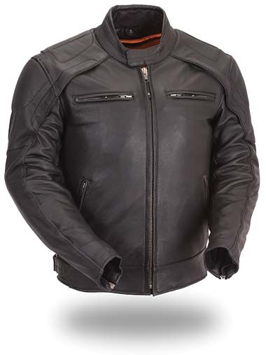 Men/'s Vintage Distressed Grey Leather Scooter Jacket w// Heavy Venting Throughout