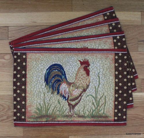 Set of 4 handmade quilted placemats Barnyard roosters