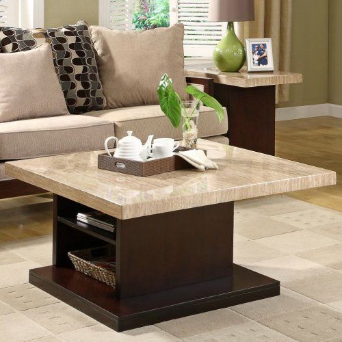 Homelegance Schmid Faux Marble Top Cocktail Table With Shelf Cream And Dark Cherry Review Granite Coffee Set Marble Coffee Table, Cream Coffee Table With Dark Wood Top