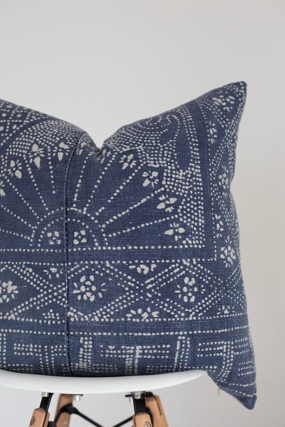 White Chinese Hmong Batik Pillow Cover A large scale ikat style striped pillow