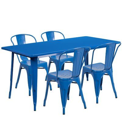 Mercury Row Corrado 5 Piece Dining Set Finish Outdoor Table Settings Flash Furniture Metal Table