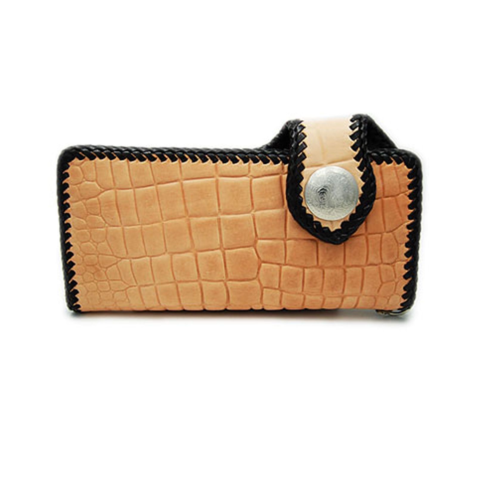 CROCODILE PATTERN STAMPED COW LEATHER HANDCRAFTED MEN/'S BIKER BIFOLD LONG WALLET