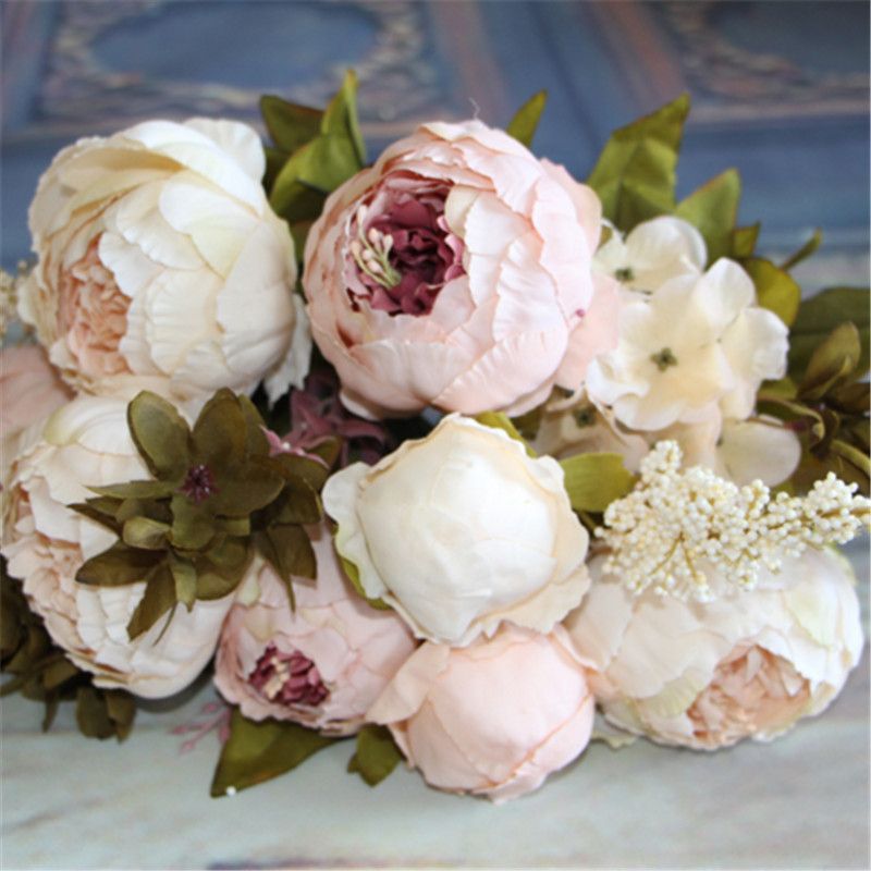 Artificial Silk Peony Flowers Bouquet Fake Leaf Wedding Party Home Decoration X1 Artificial Silk Peony Flowers Bouquet Fake Leaf Wedding Party Home Decoration X1