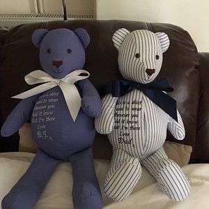 Memory Bears Pattern Free, Bear Patterns Free, Personalized Bear, Personalised Family Tree, Teddy Bear Sewing Pattern, Keepsake Bear, Blue Crafts, Memory Crafts, Memory Pillows