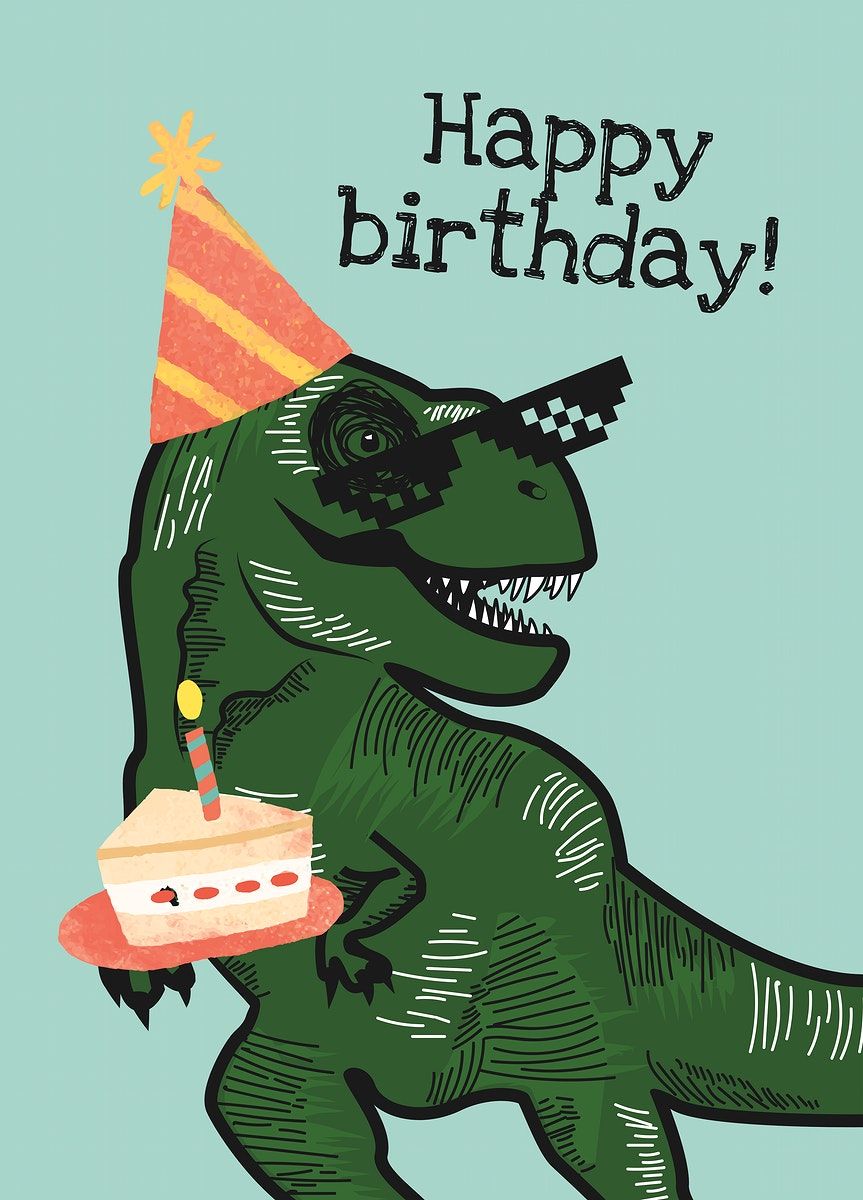 Kid’s birthday greeting template psd with dinosaur holding a cake illustration | free image by rawpixel.com / Sasi Happy Birthday Wishes Boy, Birthday Card Sayings, Happy Birthday Pictures, Birthday Card Design, Birthday Greetings, Birthday Cards, Happy Birthday Illustration, Dino Birthday, Bday