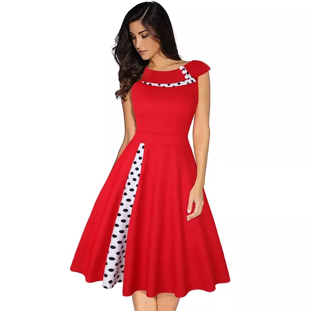 Audrey Hepburn Fata de la tara Buline Rochii Retro / vintage 1950 rochie de vacanță Rochii Rockabilly Rochie de bal Pentru femei Costum Negru / Roșu / Albastru Epocă Cosplay Manșon scurt Lungime 2021 - RON 113.88 Summer Party Dress, Spring Summer Dress, Summer Dresses, Midi Dresses, Retro Vintage Dresses, Retro Dress, Girls Polka Dot Dress, 1950s Cocktail Dress, Damask