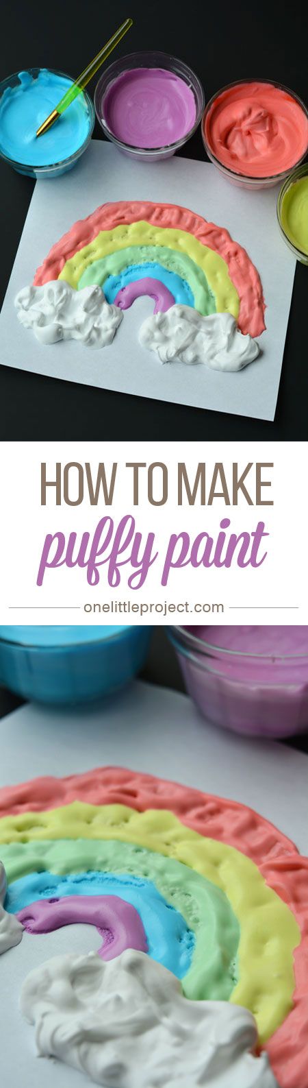 How to Make Puffy Paint - This was such a fun and EASY craft for the kids to do! They loved the texture and had so much fun mixing everything together! Crafts For Girls, Arts And Crafts For Kids, Projects For Kids, Diy For Kids, Kids Crafts, Easy Crafts, Craft Projects, Craft Ideas, Kids Fun
