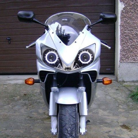 Honda F4i projector headlight white white LED angel eyes | Yamaha sport