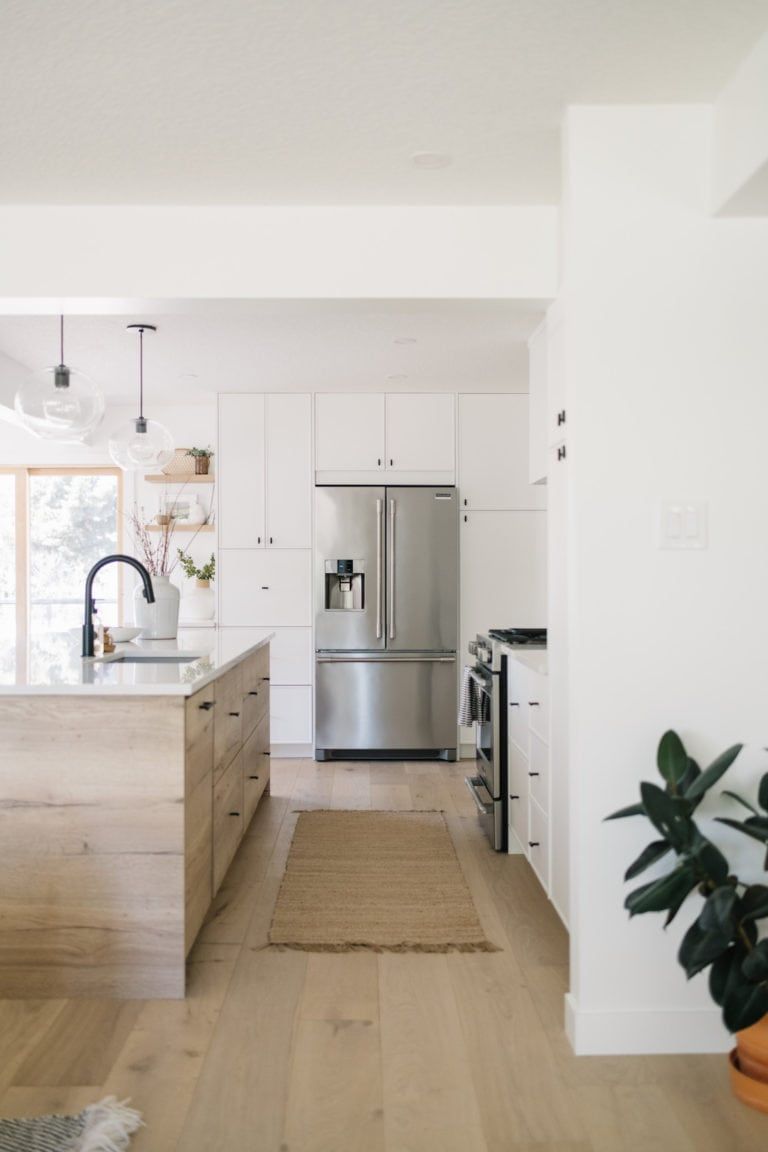 Check out the amazing before and after of this 1970’s bungalow transformed into a modern and coastal Scandinavian inspired retreat. Get (on a budget!) home renovation ideas for kitchen designs and a full remodel ideas using Ikea cabinets. Kitchen Reno, Kitchen Dining, Ikea Kitchen Remodel, Ikea Remodel, Modern Kitchen Remodel, Kitchen Small, Island Kitchen, Kitchen Remodeling, Remodeling Projects