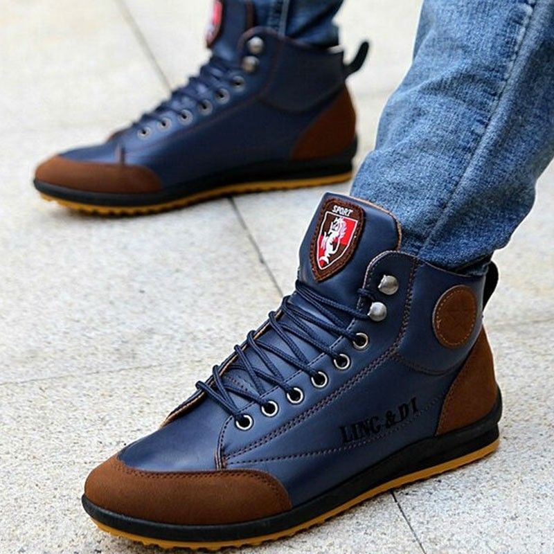 Sapatenis Esporte Couro Masculino bota Marrom e Azul Marinho Bonito | Moda botas masculinas, Moda masculina despojada, Sapatos masculinos na moda