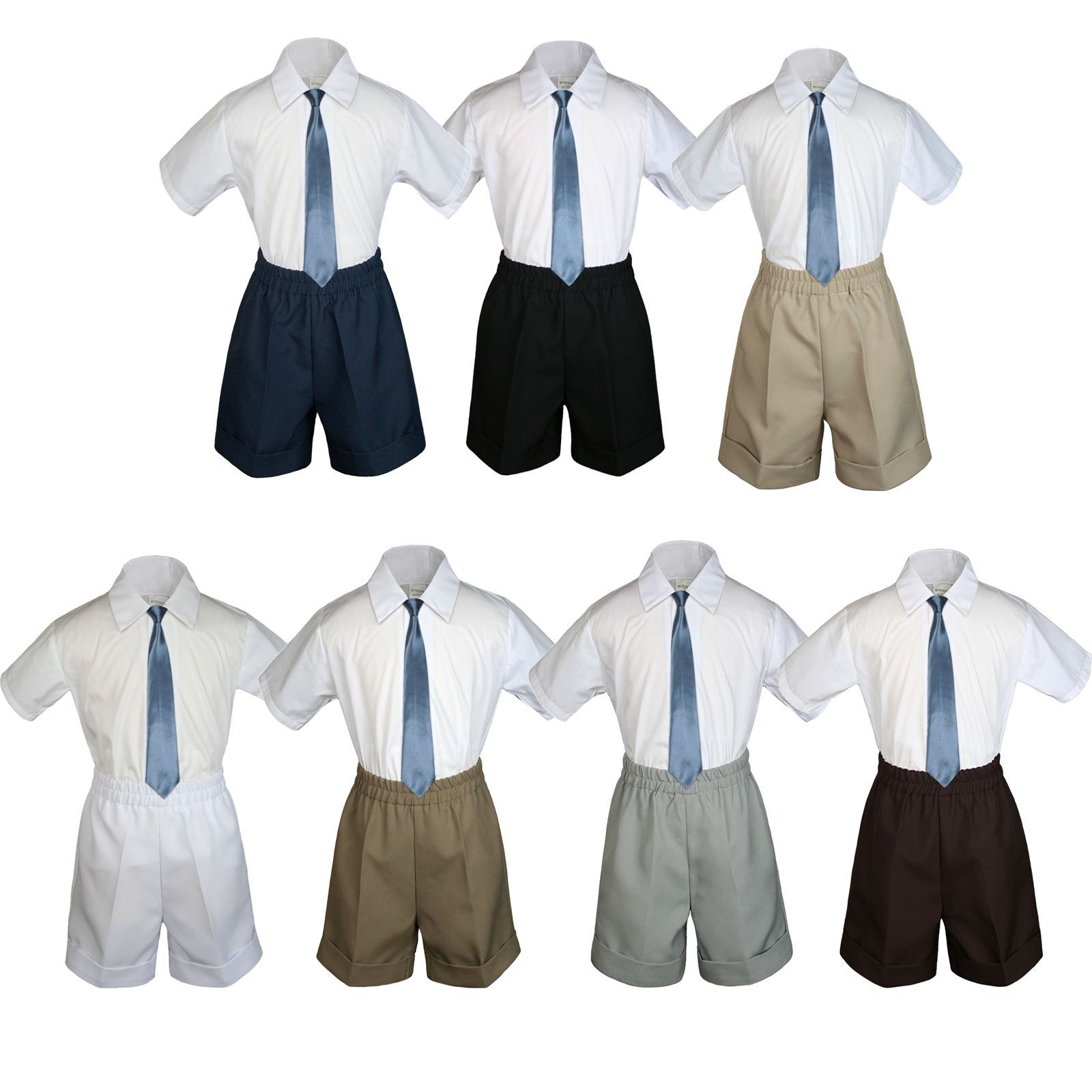 3pc Baby Toddler Kid Boy Party Formal Suit Brown Pants Shirt Bow Tie Set Sm-4T