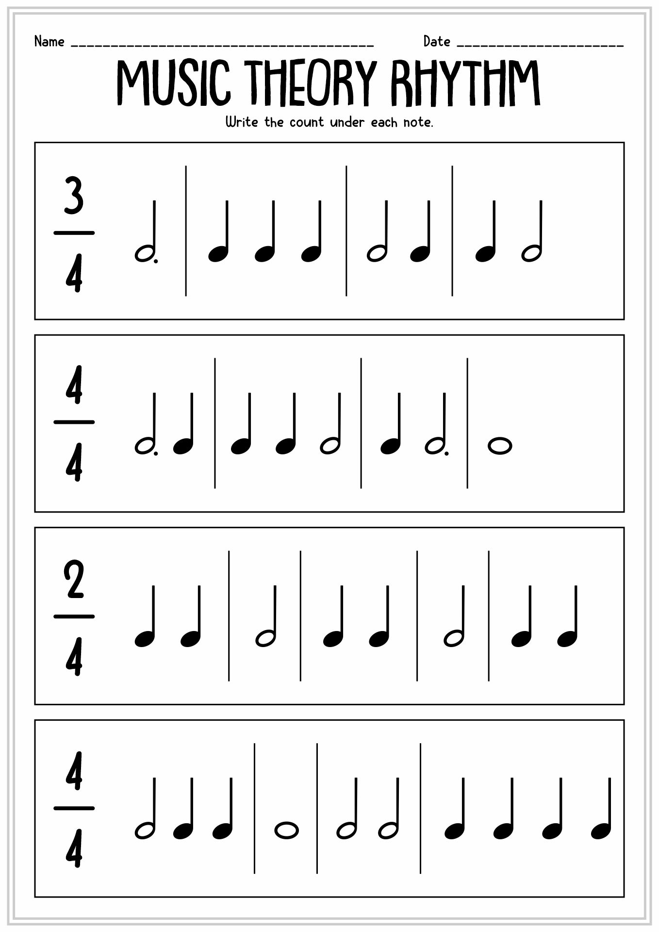 Music Theory Worksheets Note Value PDF for Free at