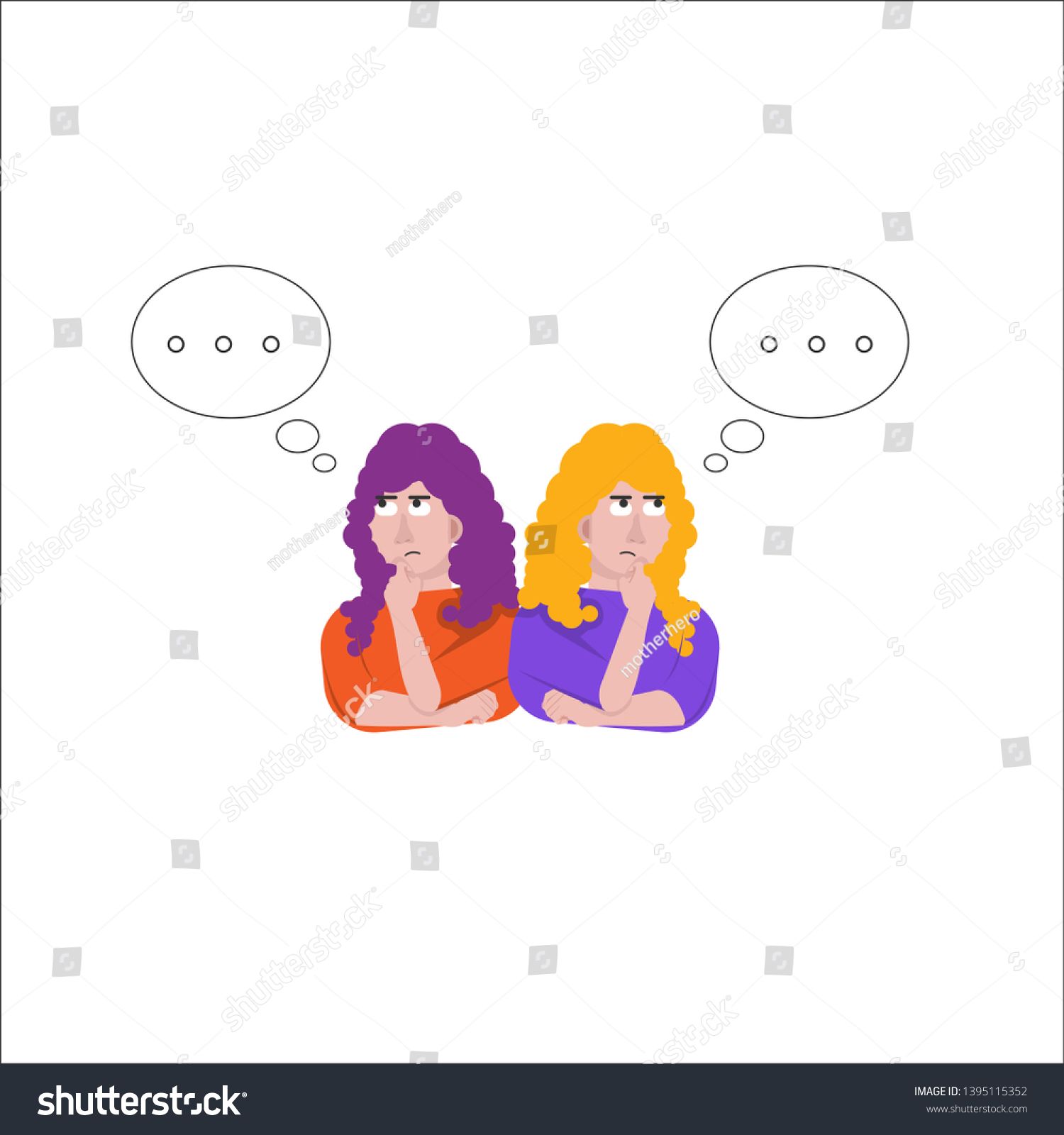 Woman Character Confused People Thinking In Flat Design Or Ask