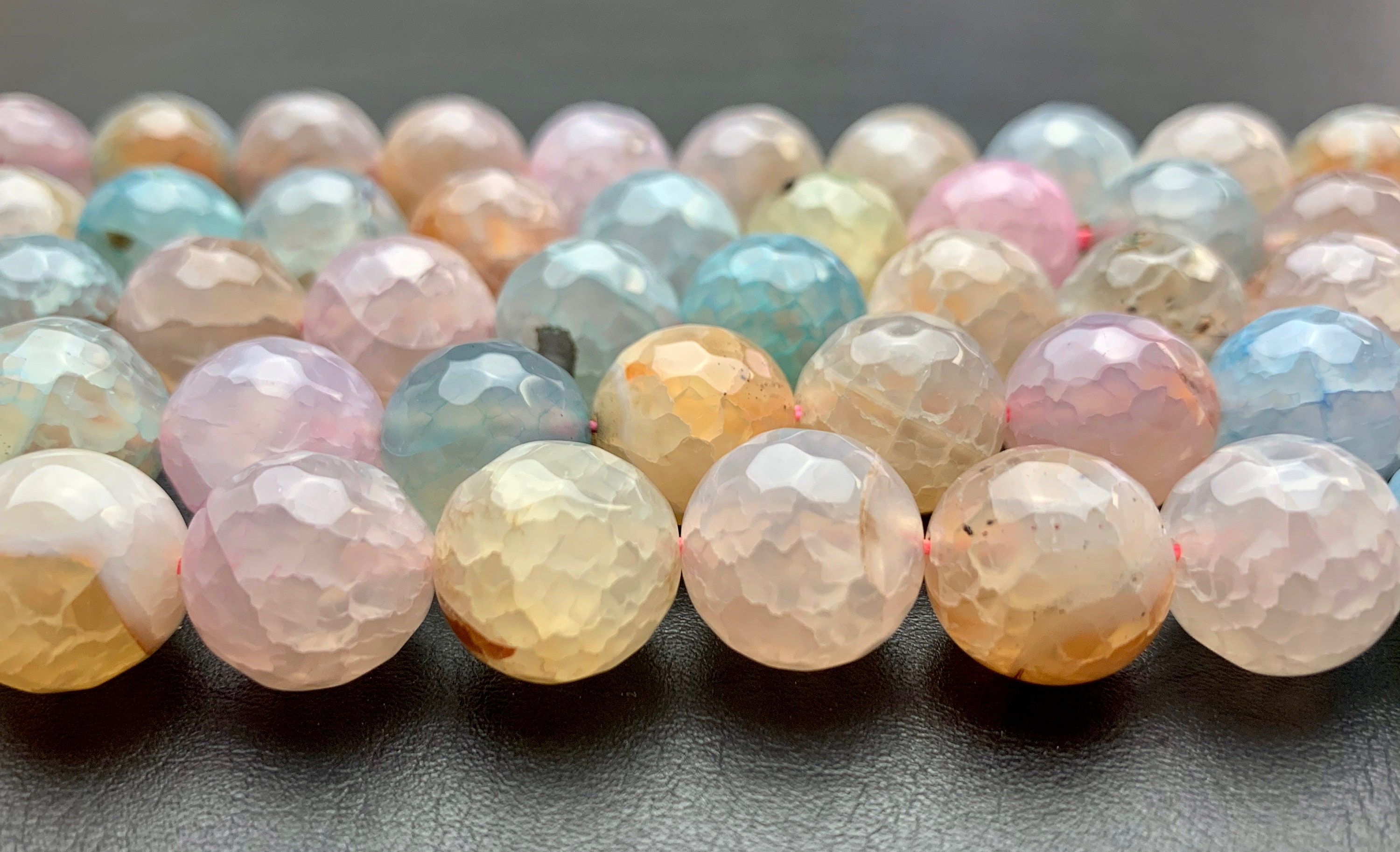Agate Faceted Round Gemstone Beads 14 MM Brown White Mix Natural Fire DIY Stones Agate Faceted Round Gemstone Beads 14 MM Brown White Mix Natural Fire DIY Stones