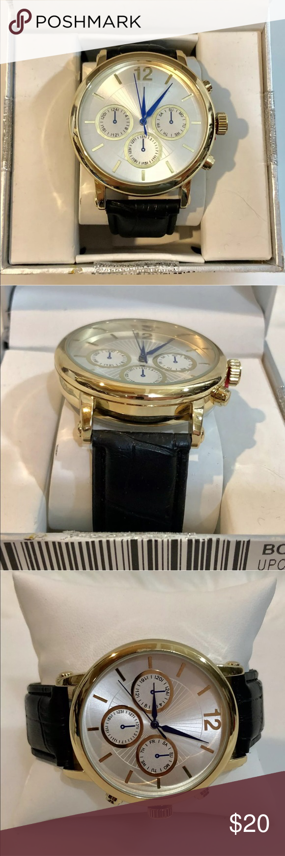 Macy's Men's Watch Gold Tone Black Leather Band | Gold watch men