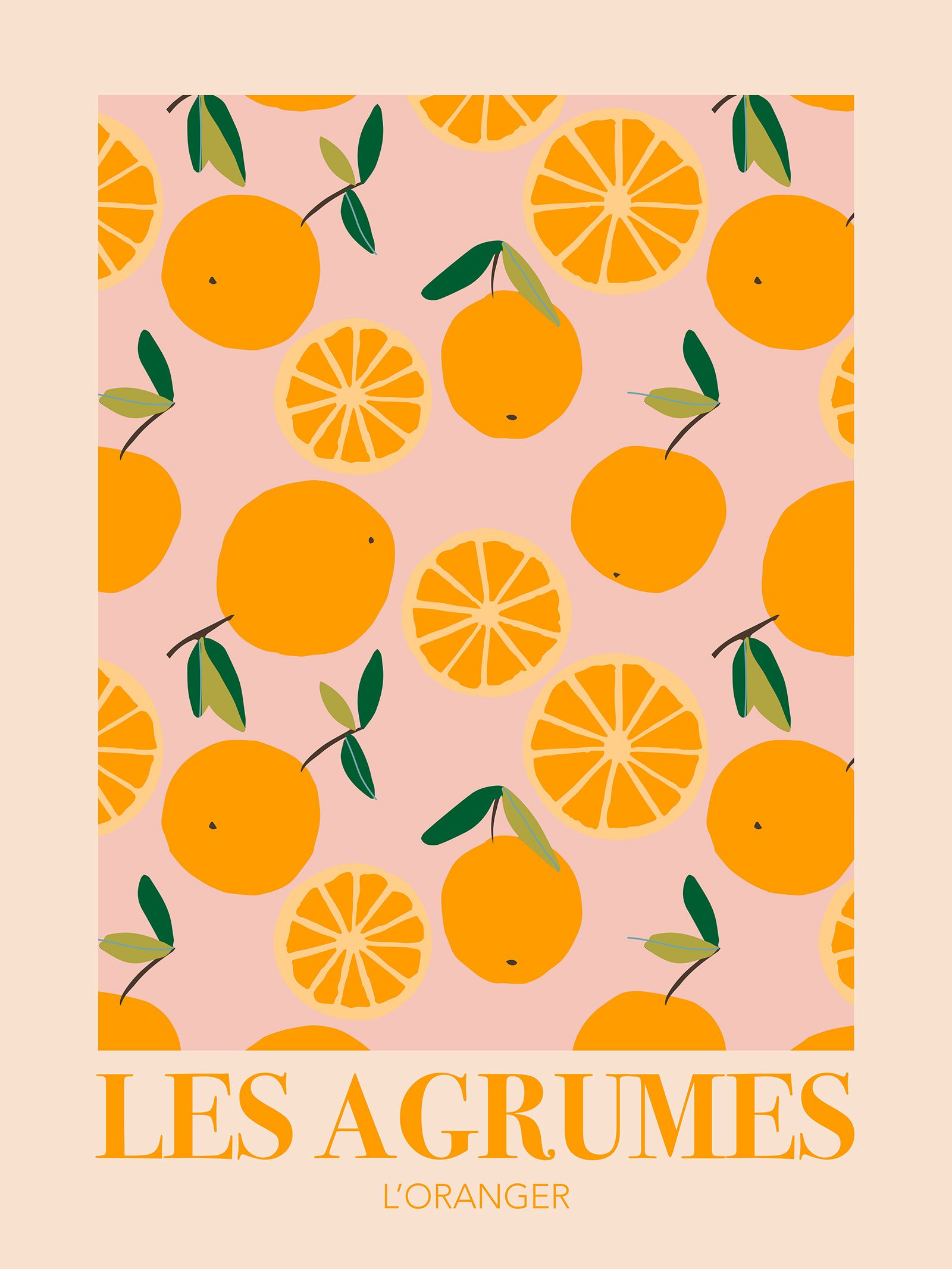 L'oranger Poster Colorful Wall Art Print Graphic Orange Pink Oranges