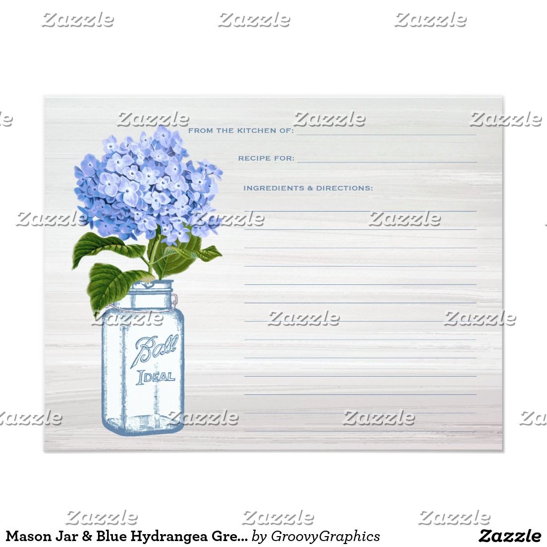 mason jar blue hydrangea grey recipe card bridal shower cookbook recipe cards
