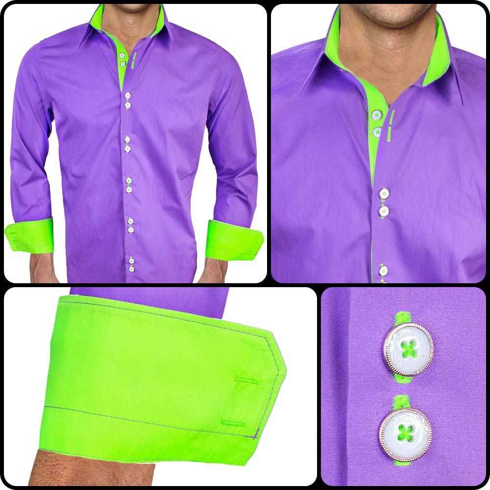 Purple with Neon Green Dress Shirts Green designer dress Green