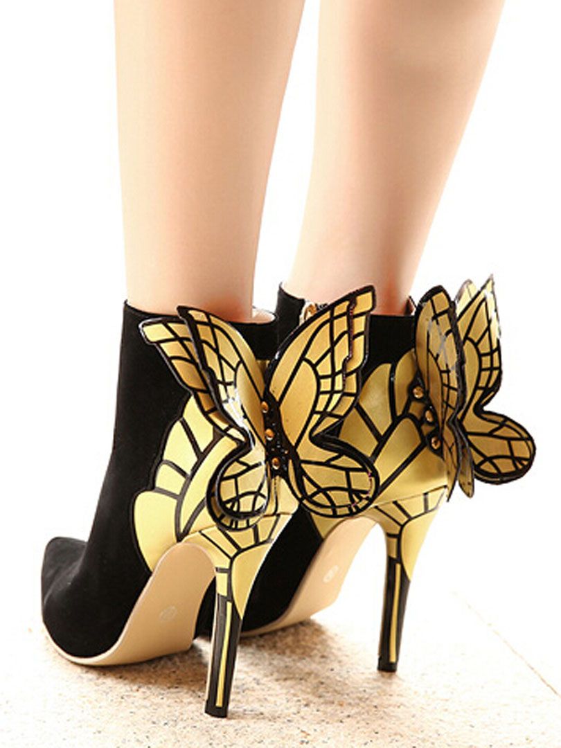 Black Suedette Stud Butterfly Embellished Heeled Ankle Boots - Choies ...