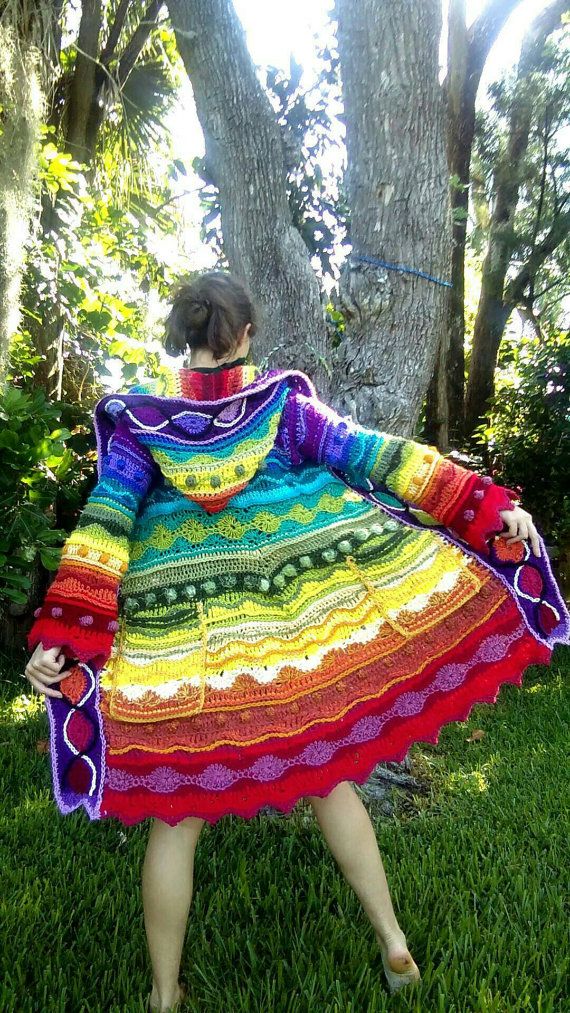 Pattern: Technicolor Dream Coat / Freeform style crochet / PDF download