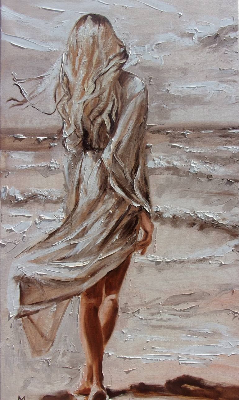 MONIKA LUNIAK  A DREAM - SKY SEA SAND ORIGINAL OIL PAINTING, PALETTE KNIFE Art Print