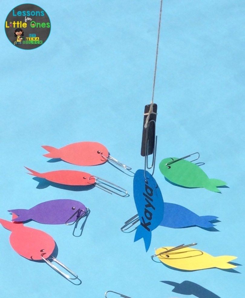 Beach Theme Classroom Decor Ideas & First Day of School Activities - Lessons for Little Ones by Tina O'Block Name Writing Activities, Fish Activities, Daycare Activities, Preschool Activities, Beach Theme Activities For Preschoolers, Kids Summer Camp Activities, Summer Preschool Crafts, Camping Preschool, Camping Theme Preschool