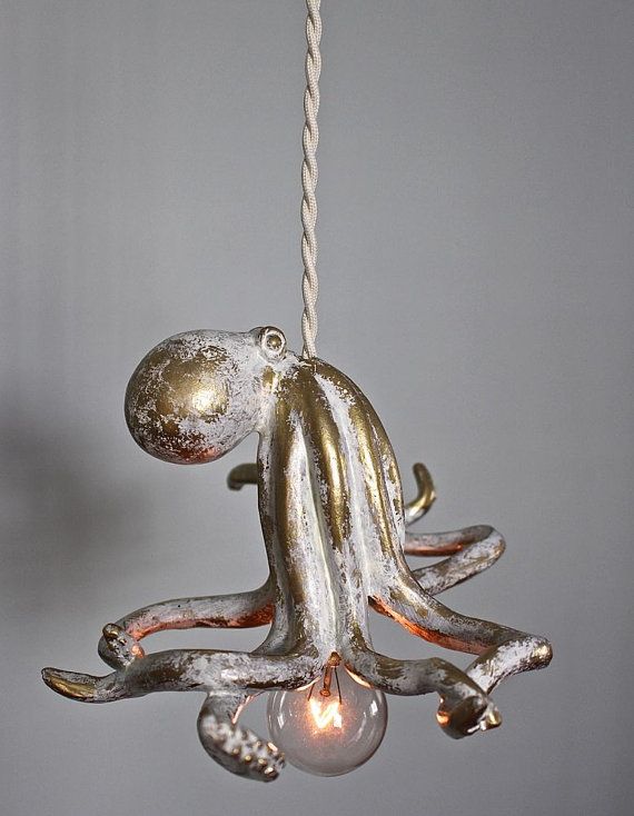 octopus beach cottage pendant light faux taxidermy by mysecretlite
