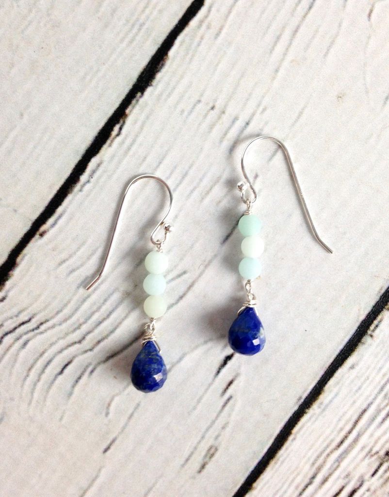 Amazonite and Lapis lazuli earrings Sterling silver