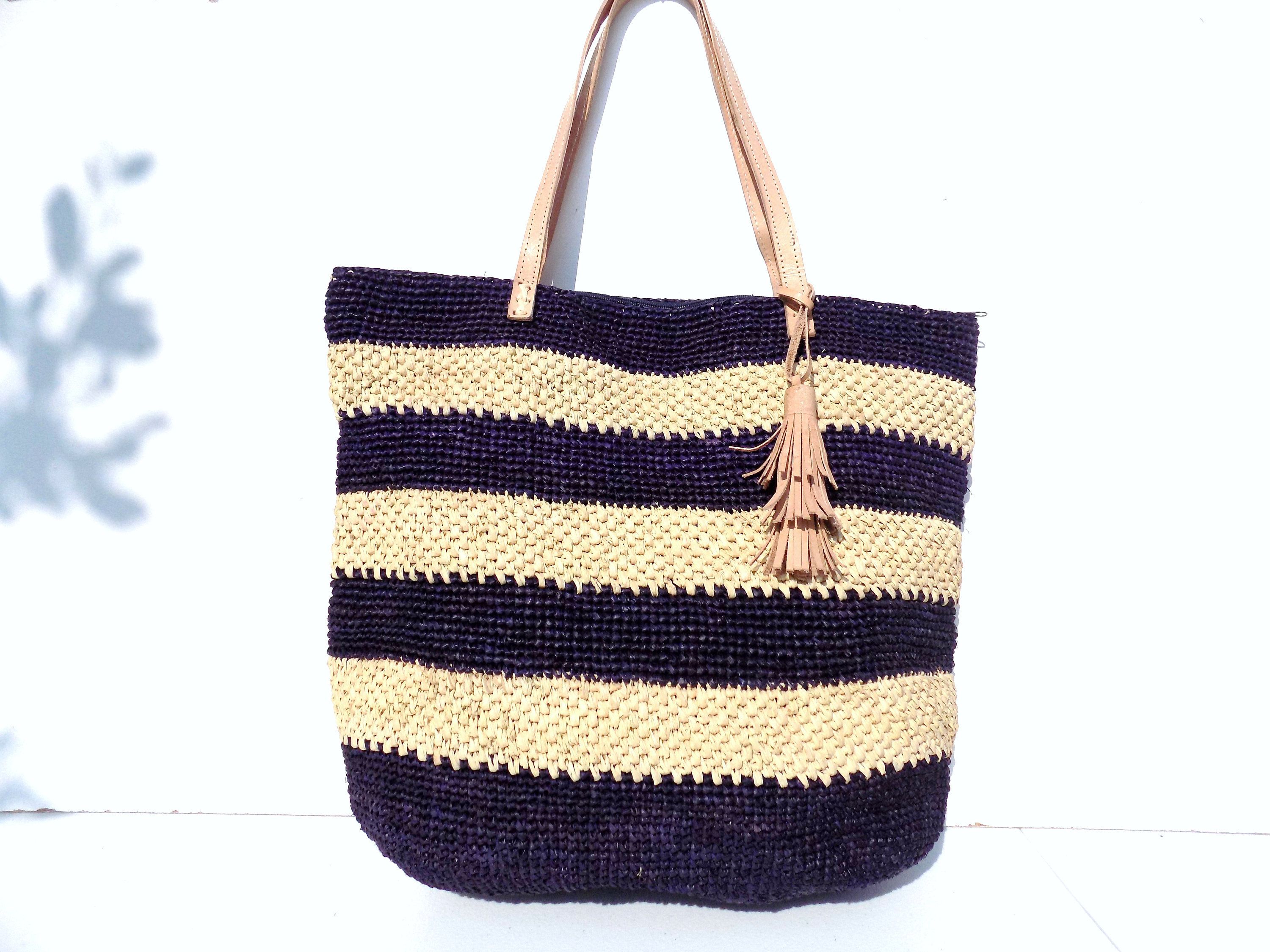 Sac sac Épaule Raphia À rayure sac De Paille Au Porté sac MainBleu YvIf7bym6g