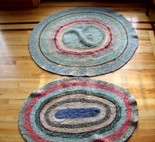 Pair Of Vintage Handmade Folk Art Oval Rag Rugs Lg Amp Small Folk Art Oval Rag Rugs Lg Amp Small