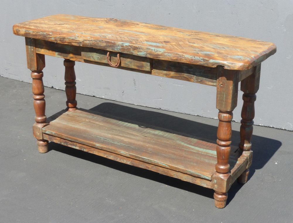 Vintag Rustic Farmhouse Reclaimed Distress Wood SPANISH STYLE Sofa Console TABLE Unknown Vintag Rustic Farmhouse Reclaimed Distress Wood SPANISH STYLE Sofa Console TABLE Unknown
